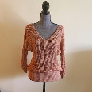 Open knit, slouchy, V neck sweater, sz Med